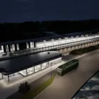 llustration över hur regiontågstationen kan komma att utformas när Norrbotniabanan i Sävar byggs. Bild: Trafikverket