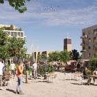 Illustration över torg och kyrkan från Svenshögsvägen. Pressbild: Lunds kommun