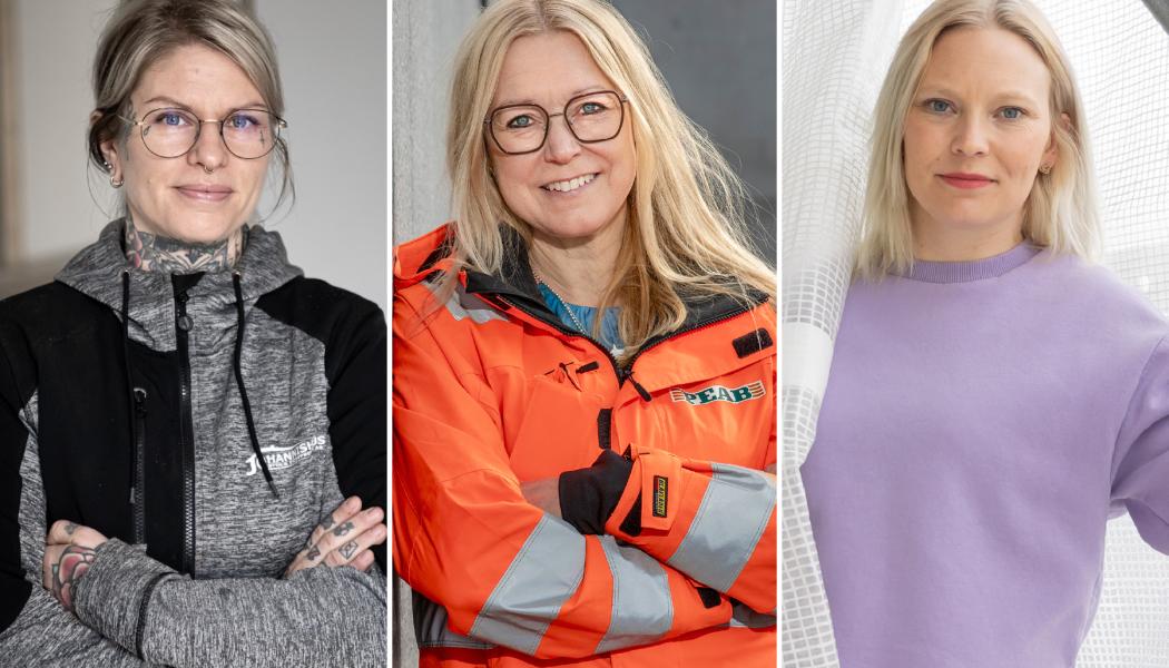 Finalisterna i Årets byggkvinna 2024: Från v. Therese Lindström, Susanne Hallberg och Alice Olsson.