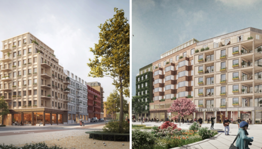 Storstaden Bostads och Riksbyggens vinnande bidrag i markanvisningstävlingarna i Barkarby. Visionsbilder: Kaminsky och Witte Sundell