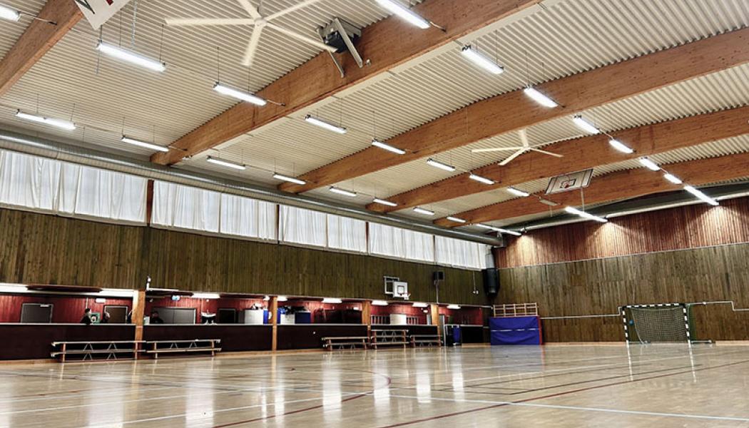Östra Göinge sporthall med HVLS fläktar från Nordicco Sweden.