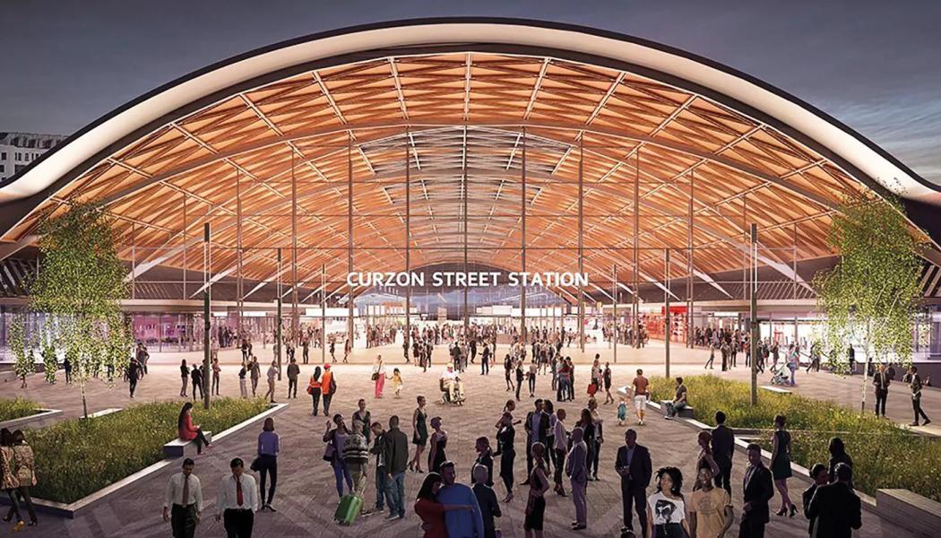 Birminghams nya HS2 Curzon Street-station kommer att vara i drift utan koldioxidutsläpp. Illustration: HS2-project