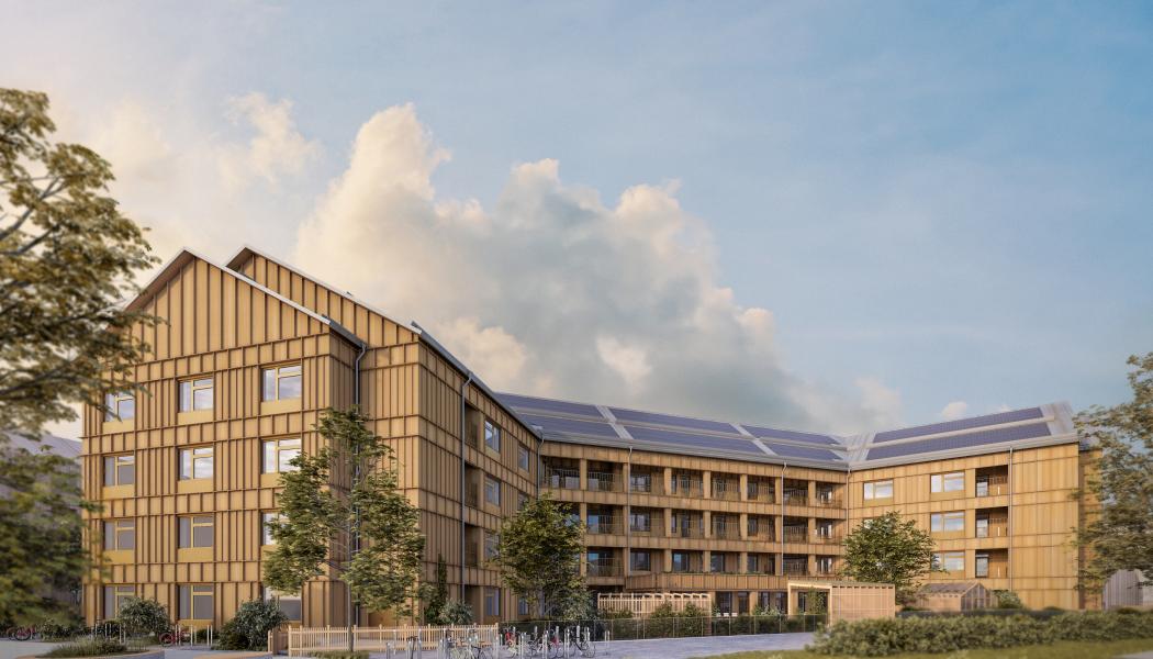 Visualisering över gård. Bild: WHAT! Arkitekttur