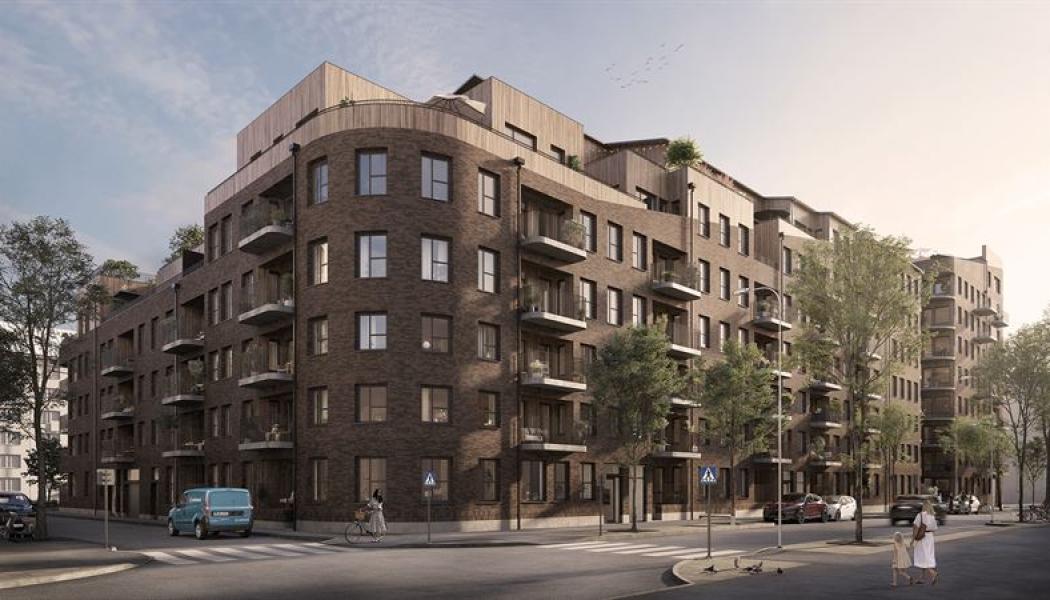 Utvändig I Brf Saltäng Norrköping. Illustration: Peab