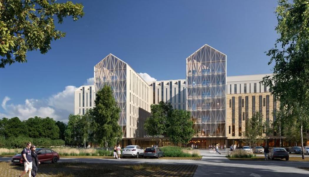 Illustration av Växjös nya akutsjukhus. Illustration: Arkitektteamet LINK/Arkitektur Arkitema
