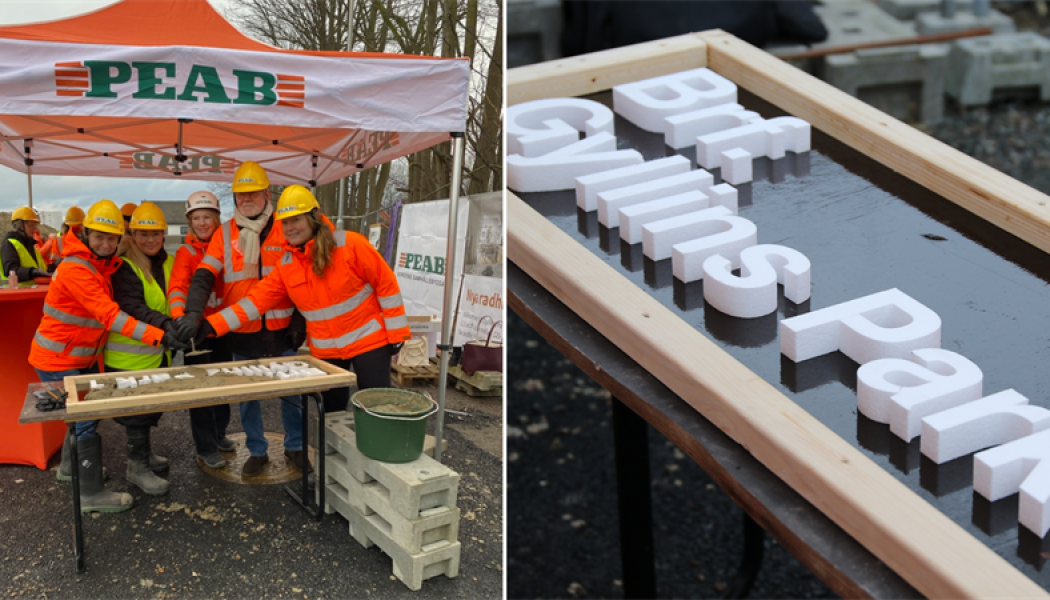    
Gyllins Park gjutningsfest - gjutning av skylt. Pressbild: Peab Projektutveckling