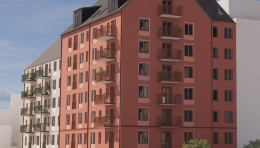 Stångåstaden bygger 43 nya lägenheter på Folkungavallen. Illustration: ARQLY