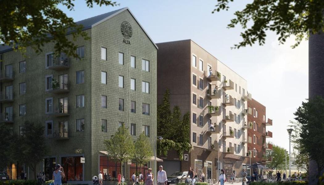 Kvarter 1 som nu är under byggnation i Älta kommer etappvis att välkomna nya hyresgäster från och med hösten 2024. Foto: Wallenstam