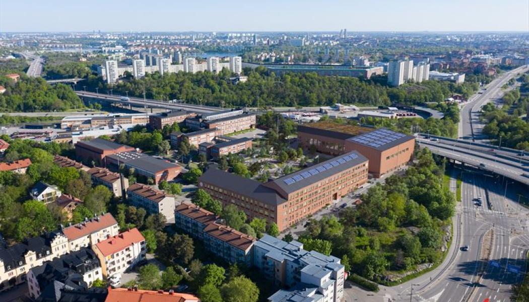 Foto: På gränsen mellan Liljeholmen och Midsommarkransen växer ett nytt centrum för utbildning och idrott fram. Veidekke kommer på totalentreprenad uppföra tre fullstora idrottshallar på uppdrag av Nystad som ska stå klara hösten 2024. 
