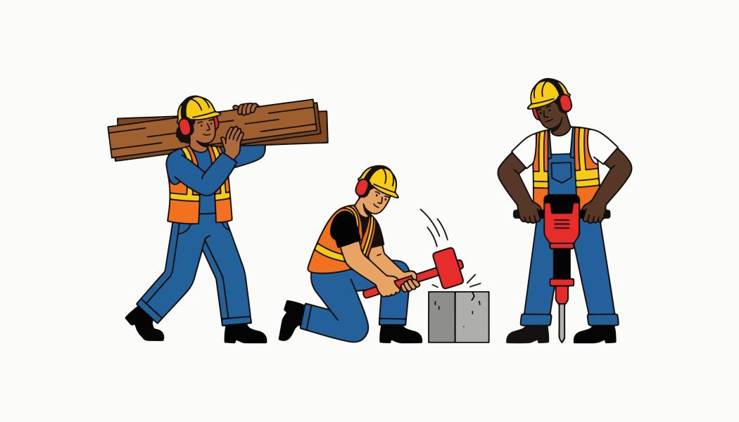 Illustration över byggarbetare. Illustration av:  Alghozy / Unsplash
