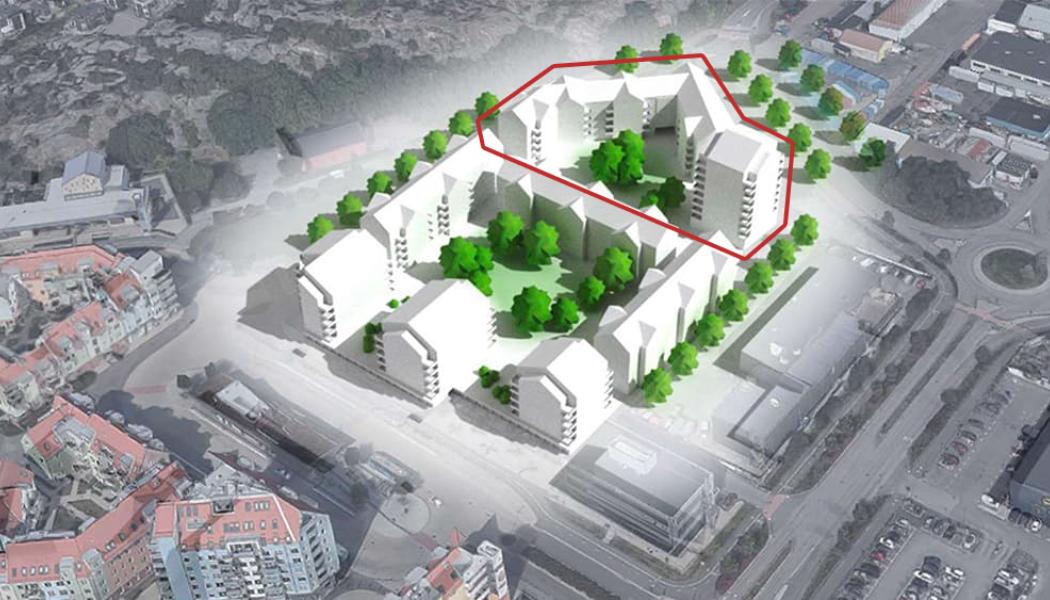 Volymskiss över området med Cerneras fastighet inringad. Bild: Cernera 