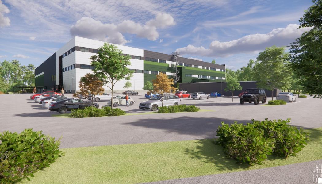 Logicenters firade stomresningen av DEXIS nya anläggning på Rykmentinportinkatu 3 i Tusby. Illustration: Logicenters.