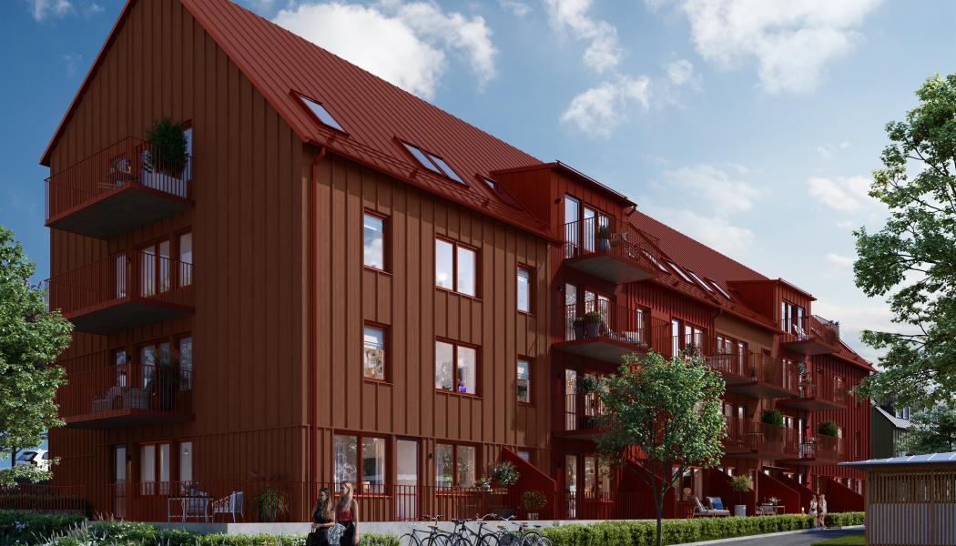 Brf Aroma byggs enligt Svanens krav för miljöcertifiering. Pressbild: OBOS
