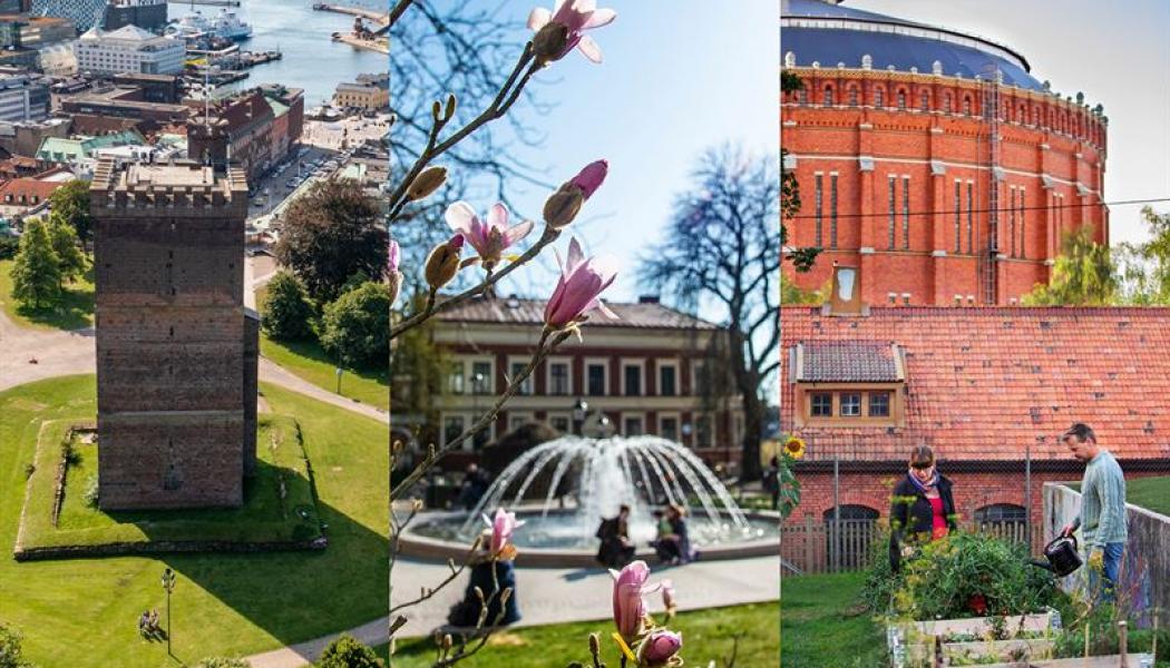De tre finalisterna i WWFs klimatutmaning 2o22 är Helsingborg, Lund och Stockholm. Foto: Helsingborg stad, Lunds kommun och Stockholm stad. 