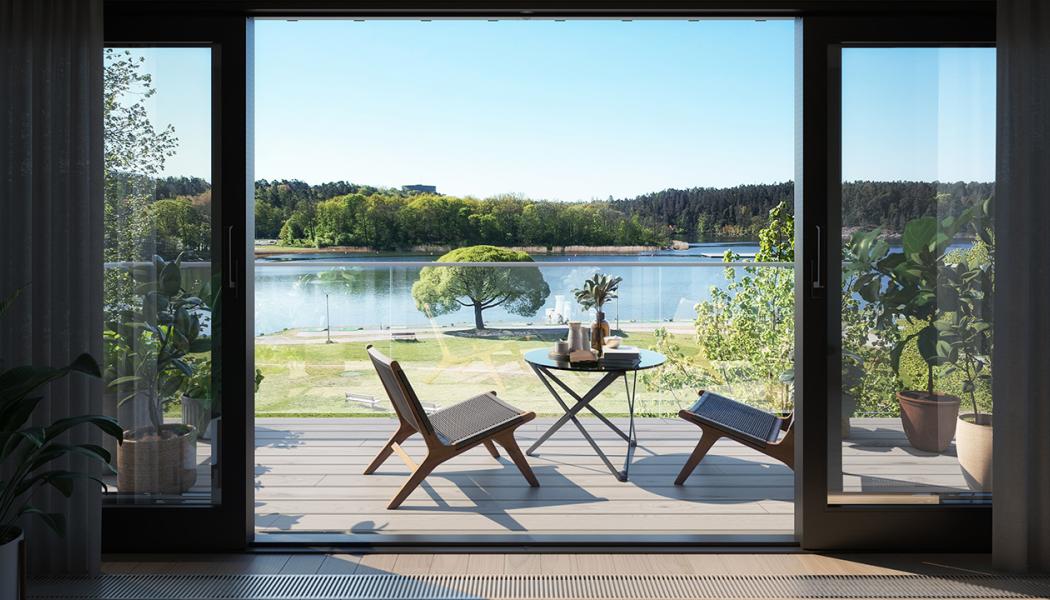Kevinge Strand, vy från lägenhet. Foto: ALM Småa Bostad