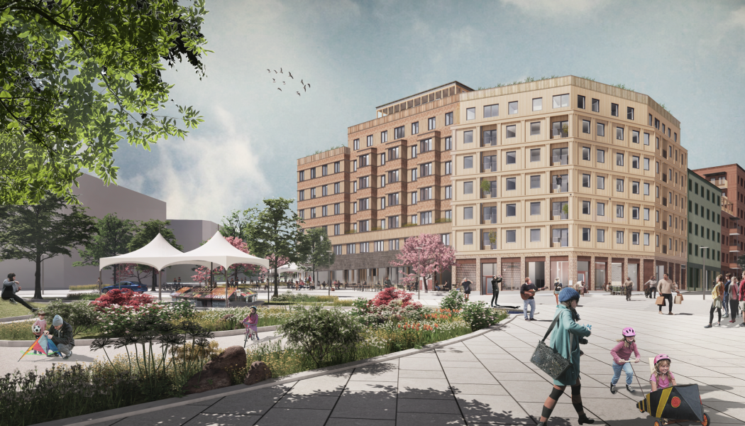Järfälla kommun har kravet att kvarteret ska bli stadslikt. Ett annat krav, och som grundar sig på hållbarhetstänk, är använda stomkonstruktioner i trä. Bild: Witte Sundell Arkitektstudio
