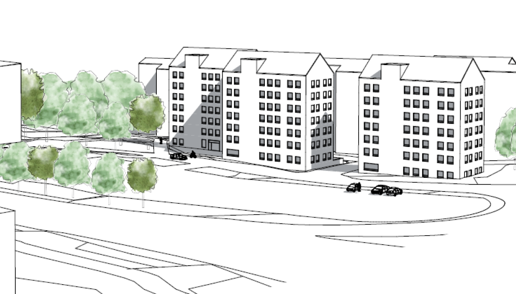 Illustration över södra Bergshamra. Pressbild: Bergkrantz Arkitektur