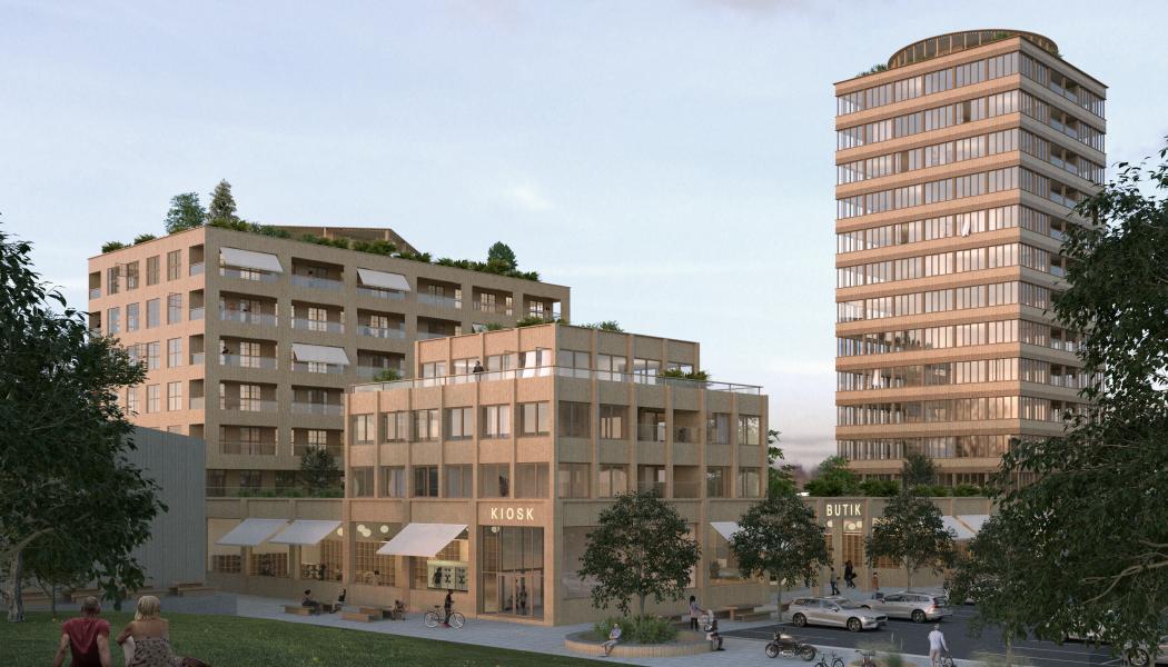 Visionsbild Lindome centrum. bild: Olsson Lyckefors Arkitektur