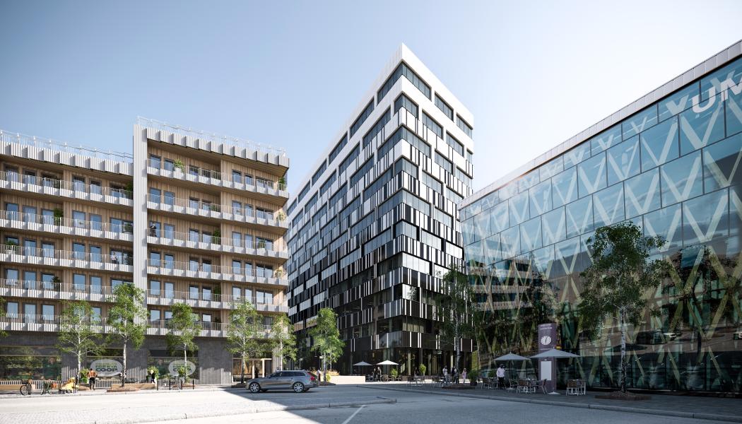 Bostads- samt kontorshuset på Östra Station. Illustration: Wingårdhs