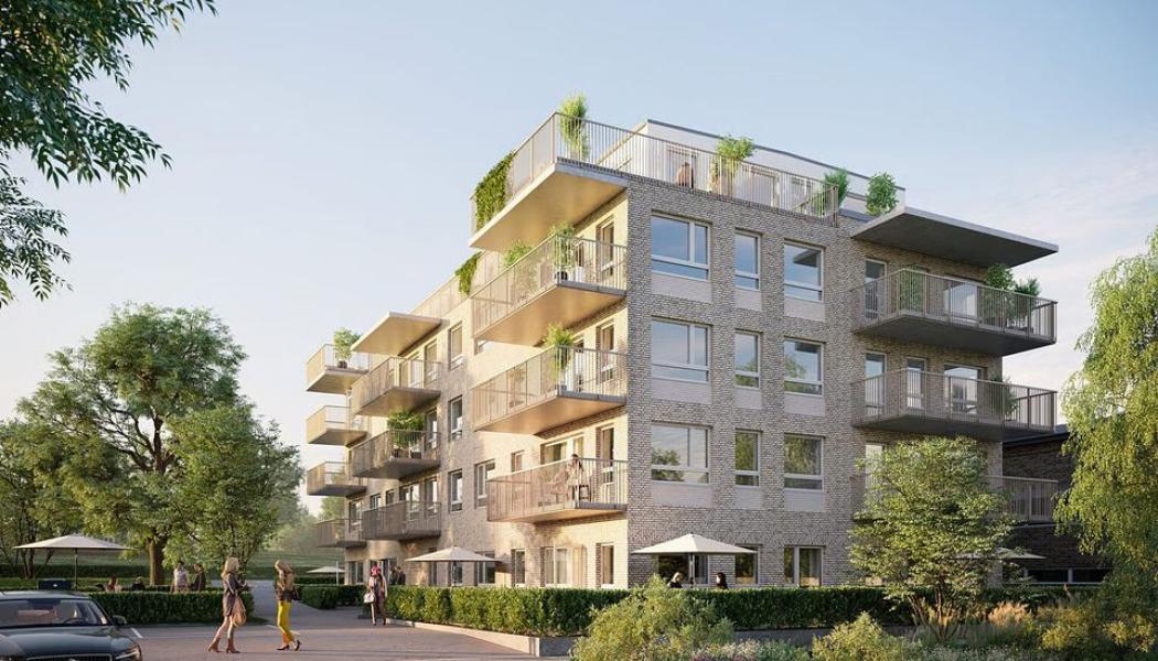 BRF lägenheter i Söndrum centrum i Halmstad.  Illustration: Jaenecke Arkitekter