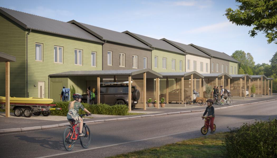 Brf Hjortrongränd exteriör framsida. Bild: Riksbyggen