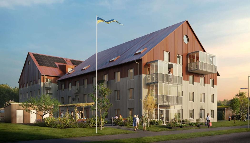 Brf Sommarskogen fasad. Pressbild: Riksbyggen