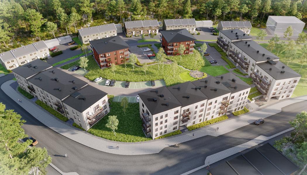 Vy över Vegakvarteret i Haninge, 20 minuter från Stockholm city. Foto: OBOS 