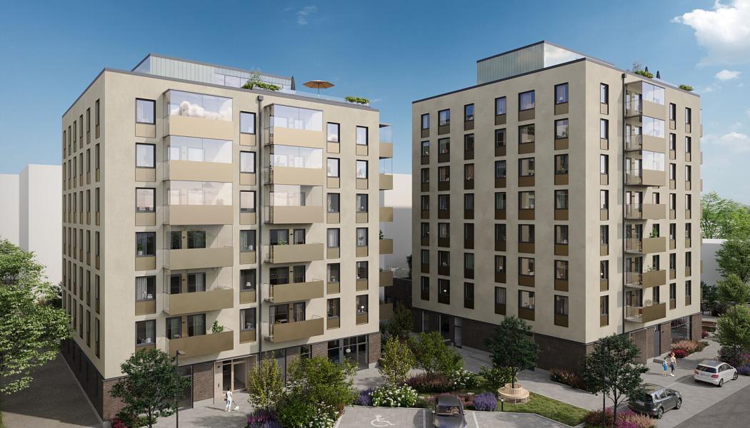 Illustration Brf Kopparvalvet i Västerås. Pressbild: Riksbyggen 