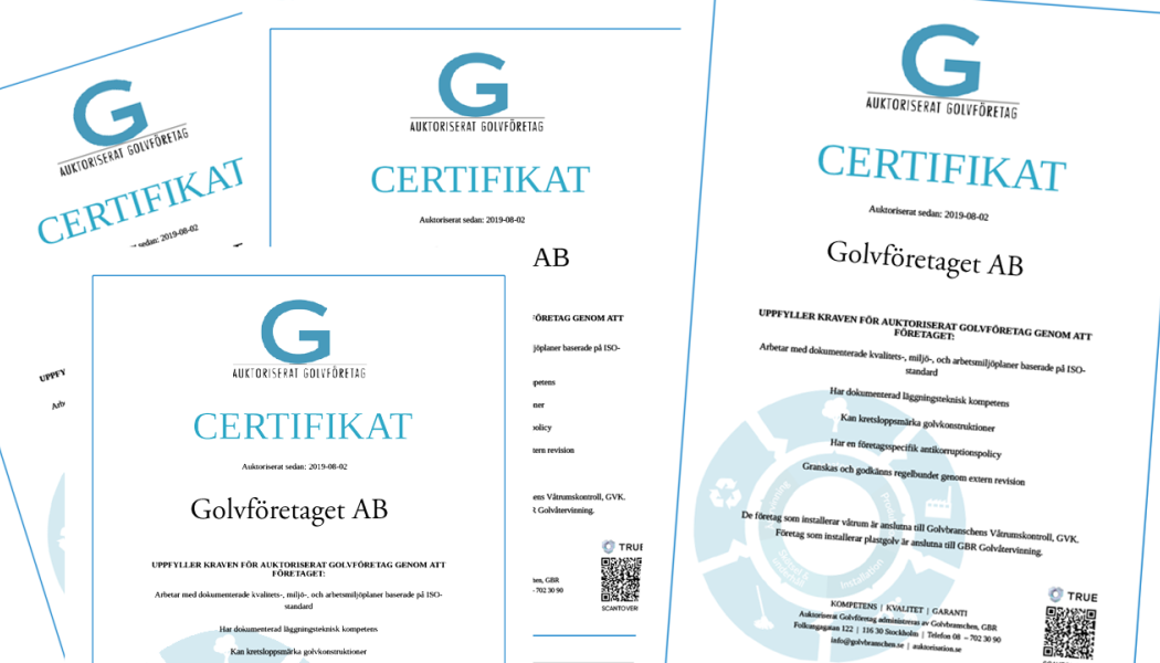 True-intyget, som i ett första steg sänds ut till de auktoriserade entreprenörsföretagen i GFF, är ett tryggt och säkert sätt att visa sin status som Auktoriserat Golvföretag.