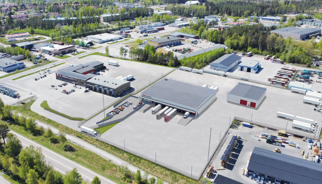 Flera automatiserade lösningar säkerställer att DB Schenkers nya terminal i Hudiksvall får en effektivare gods- och pakethantering. Terminalen beräknas stå klar 2024. Foto: DB Schenker