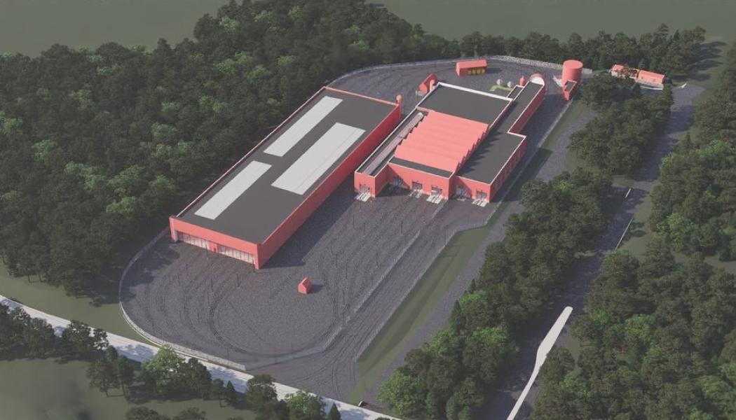 Visionsbild av den planerade spårvägsdepån i Nåntuna. Ill: Region Uppsala
