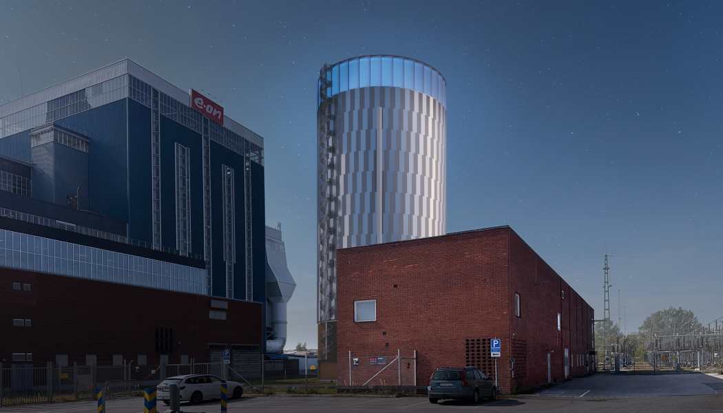 Gestaltningsförslag för E.ON:s nya ackumulatortank i Örebro. Pressbild: GATUN