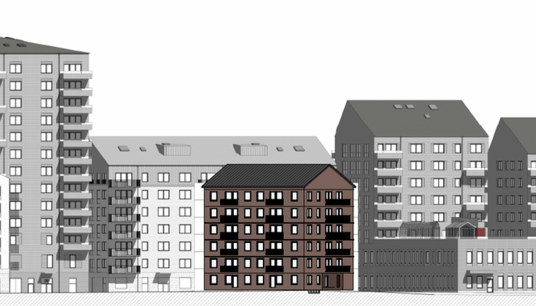 Illustration: Reflex Arkitekter. Trähuset i mitten av bilden.