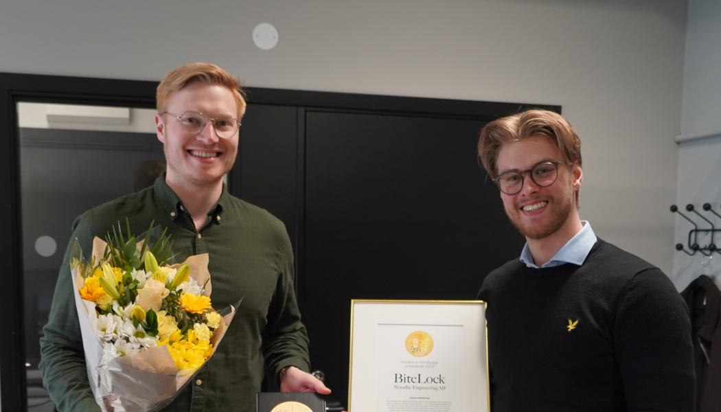 Filip Palosaari och John Elwin Segolsson vinnare av Nordbyggs Guldmedalj 2023 (Fotograf: Lina Hann)