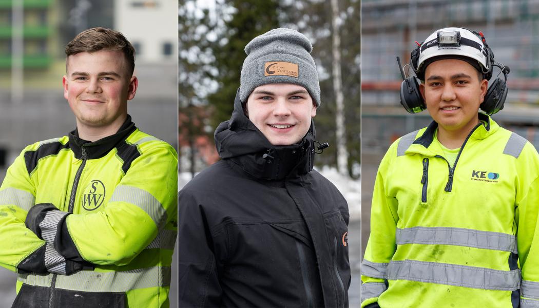 Finalisterna i SM för unga ventilationsmontörer 2024. Från vänster: Albin Eriksson, Hobbe Eriksson och Rohullah Rajabi.