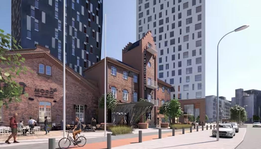 Detaljplaneändringsområdet med visst stilbrott ligger i närheten av järnvägsstationen, stadskärnan och de stora evenemangscentren i området, Nokia Arena och Tammerforshuset. Bild: Arkitektbyrån Sarc+Sigge