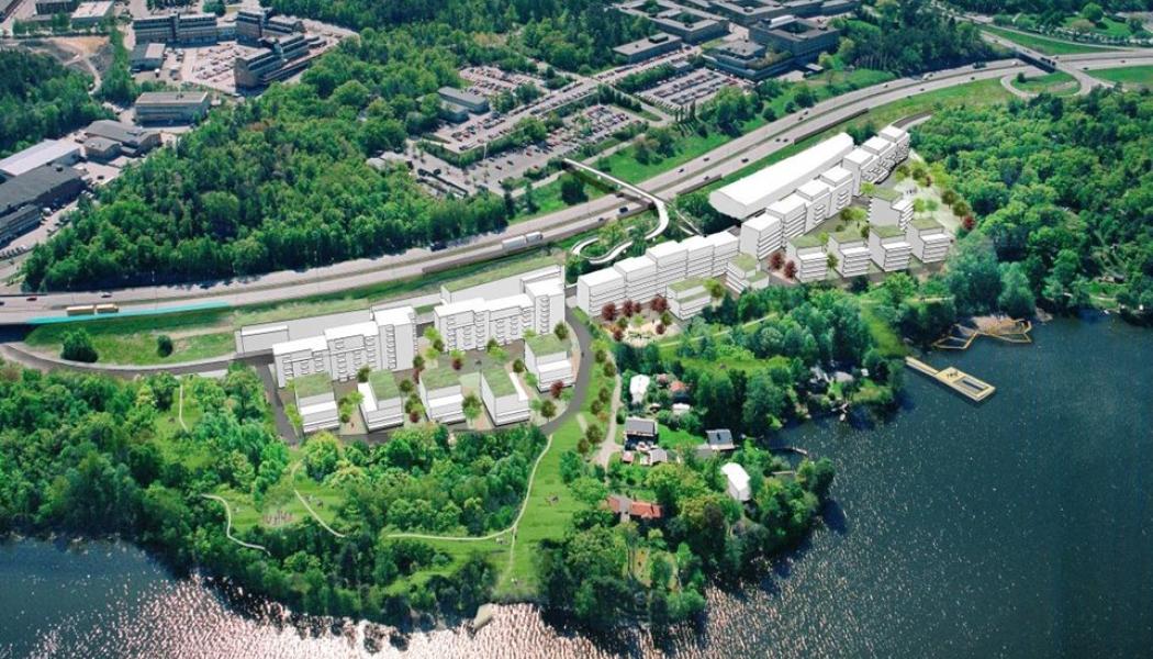 Översiktsbild över den planerade bebyggelsen i Klockelund.