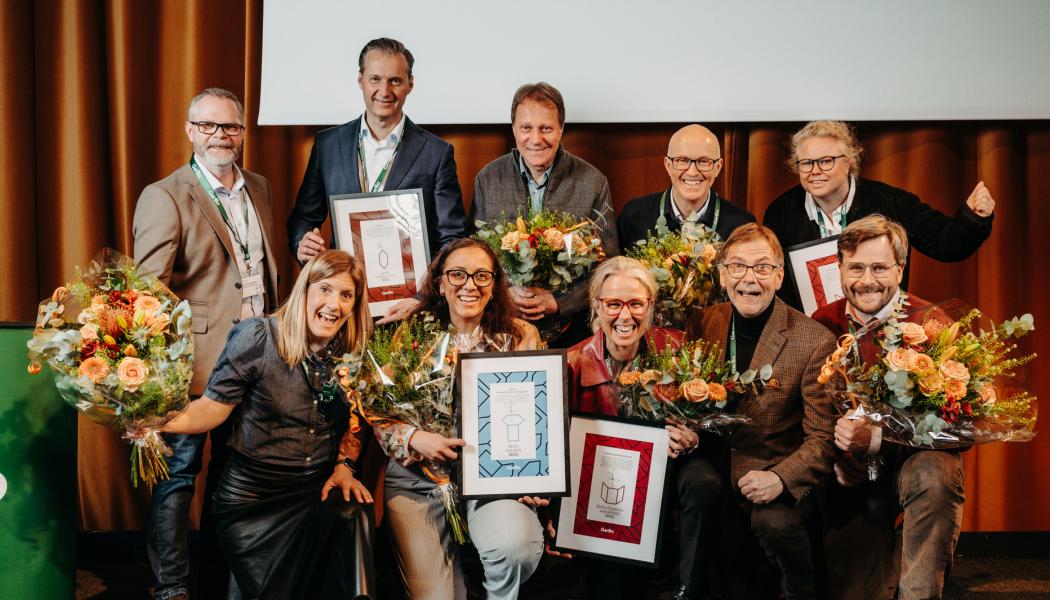 På GarBo-dagen 2026 delades utmärkelserna Årets initiativ, Årets branschsamarbete och Årets nollfelsaktör 2025 ut. På bilden vinnarna NFSB Nätverk för seriösa byggare, Projektet Robust egendomsskydd och LB-Hus. Foto: Linda Eliasson