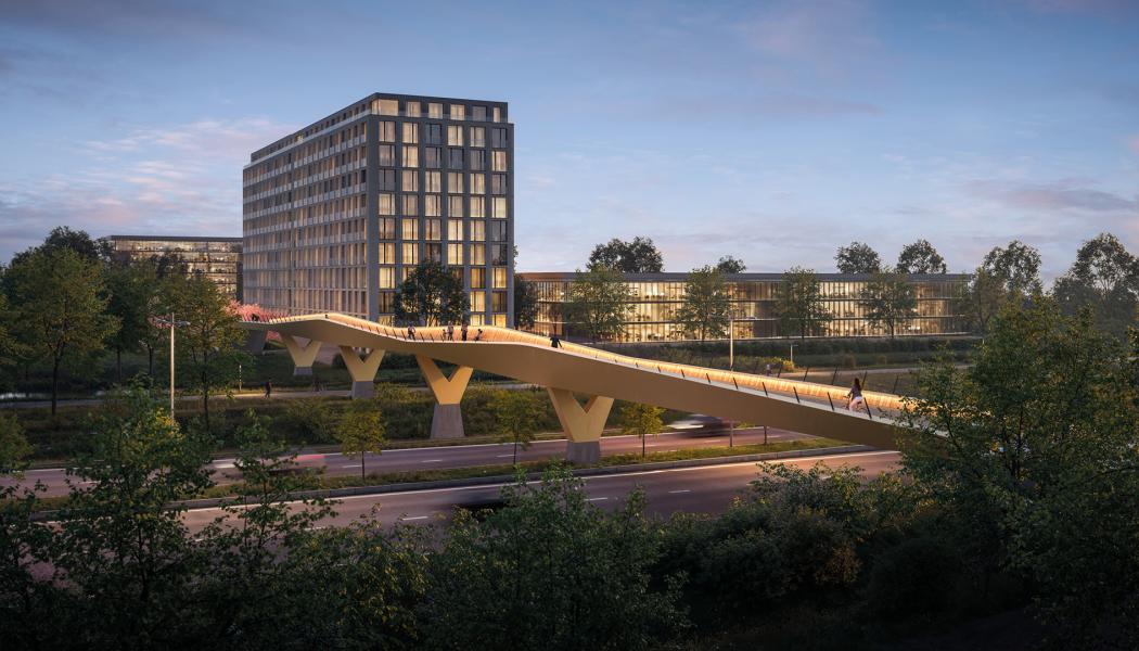 Så kan en ny gång- och cykelbro över Österleden se ut. Visionsskiss: Rundquist Arkitekter