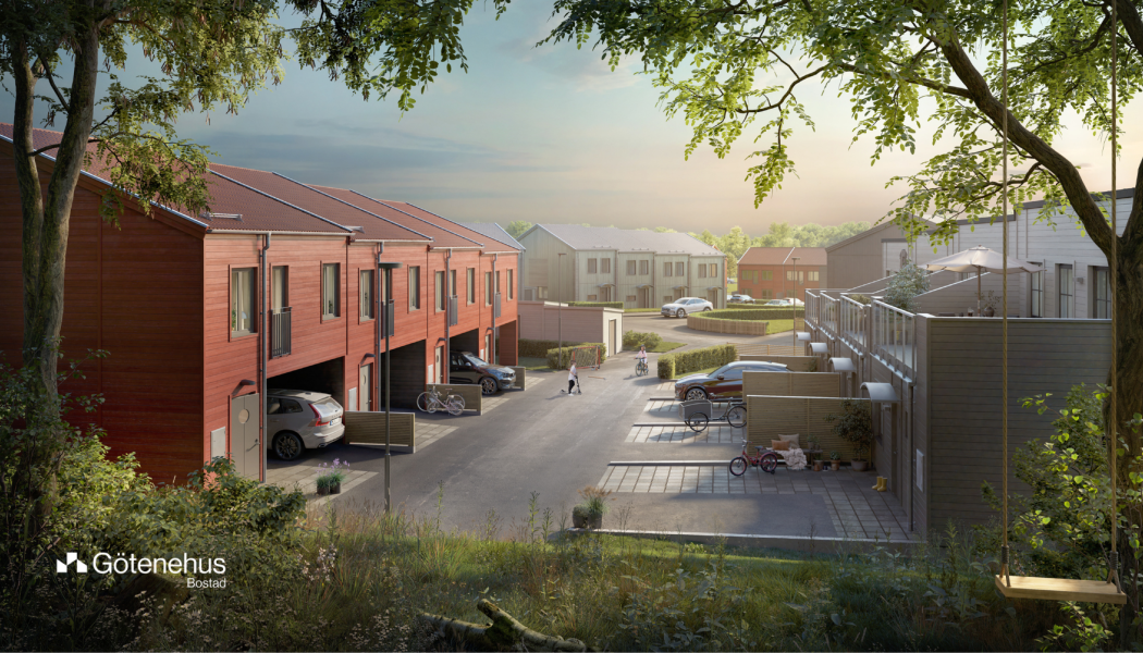 Gläntan är ett planerat projekt med radhus i olika storlek och ägandeform. Pressbild: Götenehus AB