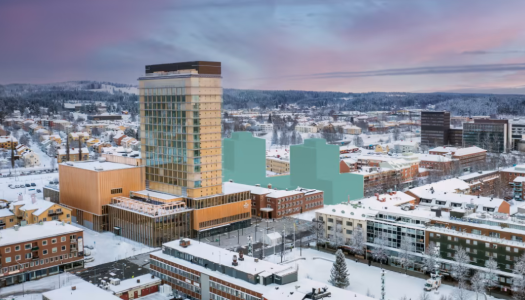 HSB brf Polaris byggs i centrala Skellefteå, granne med Sara kulturhus och med Torget. Foto: HSB