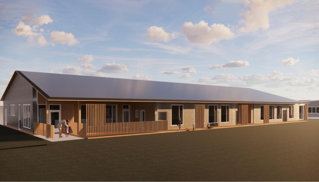 Visionsbild på den nya byggnaden norrifrån. Bild: Projektbyggaren