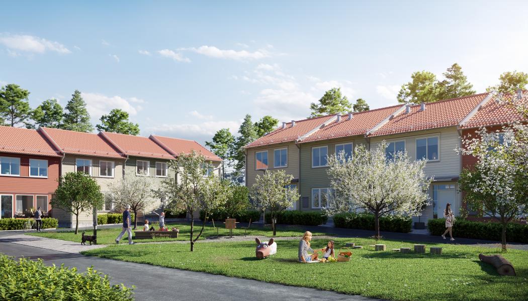 OBOS kommande radhus i Lommarstranden. Foto: 3D Nord Visualisering