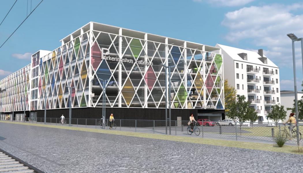 Illustration av parkeringshuset Kvarteret Fabriken