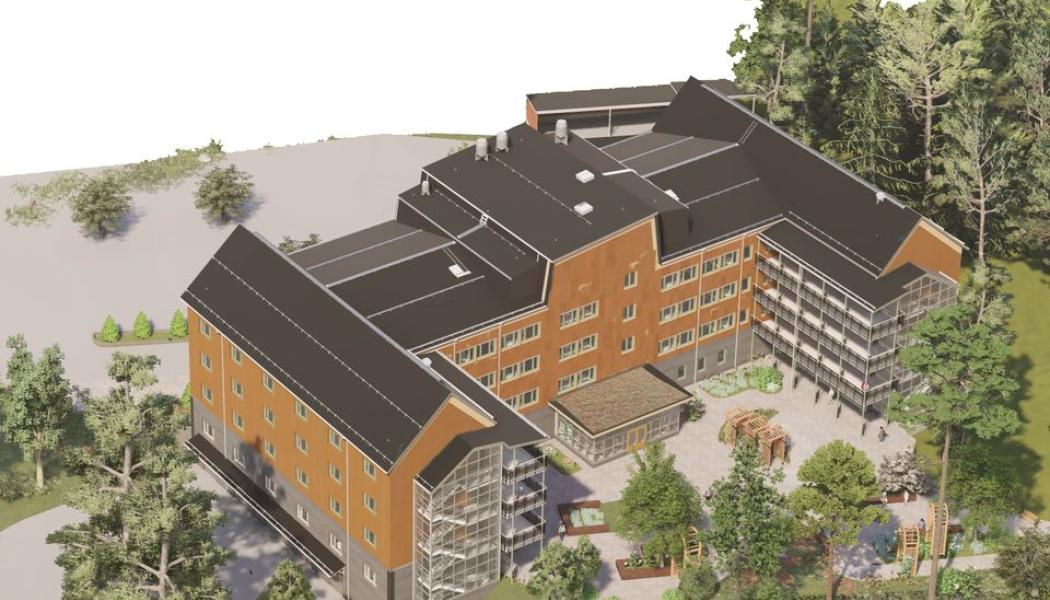 Det nya omsorgsboendet Kusthöjden kommer att erbjuda 54 boendelägenheter samt grupplokaler för hemtjänst. Illustration: AFRY