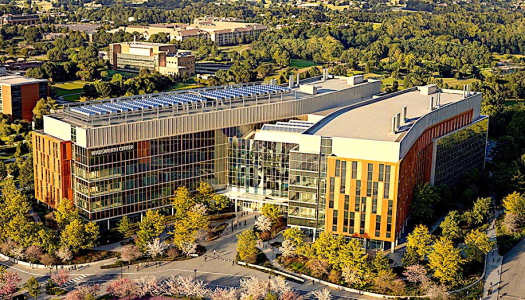 Byggnaden får fem våningar och en total yta på cirka 61 000 kvadratmeter. Där samlas flera verksamheter inom Wadsworth Center, ett av USA:s viktigaste statliga laboratorier för offentlig hälsa. Bild: Arkitekt- och designpartner HOK