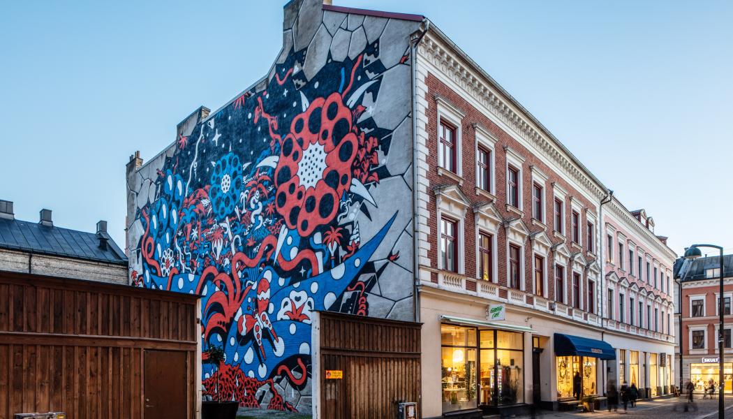 Muralmålningen som vann Lunds stadsbyggnadspris 2024. Pressbild: Lunds kommun