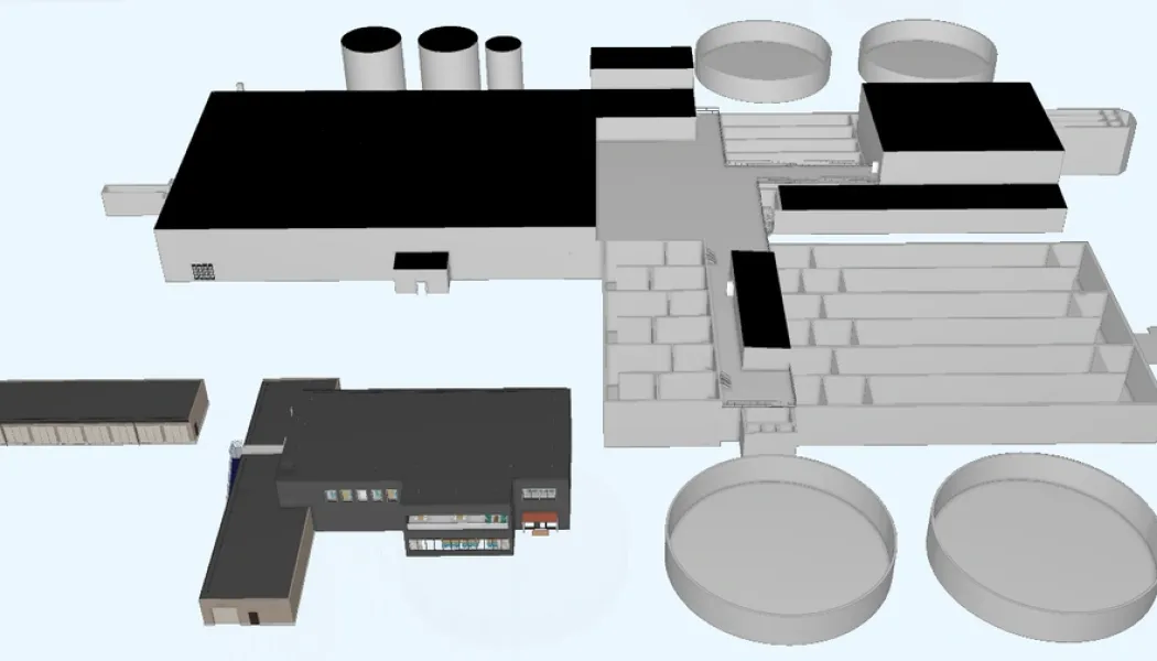 Illustration över avloppsreningsverket enligt senaste underlaget. Visionsbild: Lidköping miljö och teknik