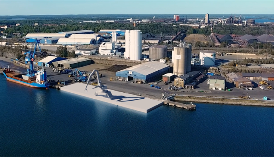 Utbyggnad av Kaj 8 Oxelösunds Hamn AB. Pressbild: Peab