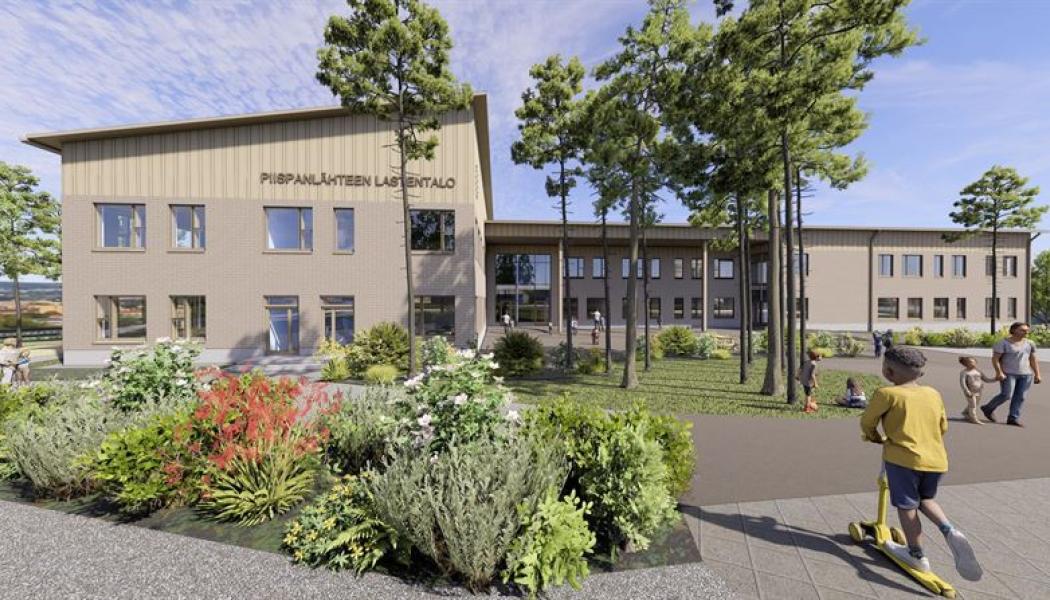 Lågstadieskola och förskola i S:t Karins. Pressbild: Peab